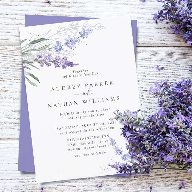 Romantic Watercolor Lavender Floral Wedding Invitation (Creator Uploaded)