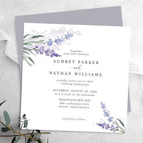 Romantic Watercolor Lavender Floral Wedding Invitation