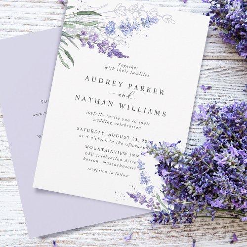 Romantic Watercolor Lavender wDetails Wedding Invitation
