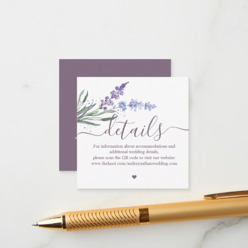 Romantic Watercolor Lavender Wedding Details Enclosure Card
