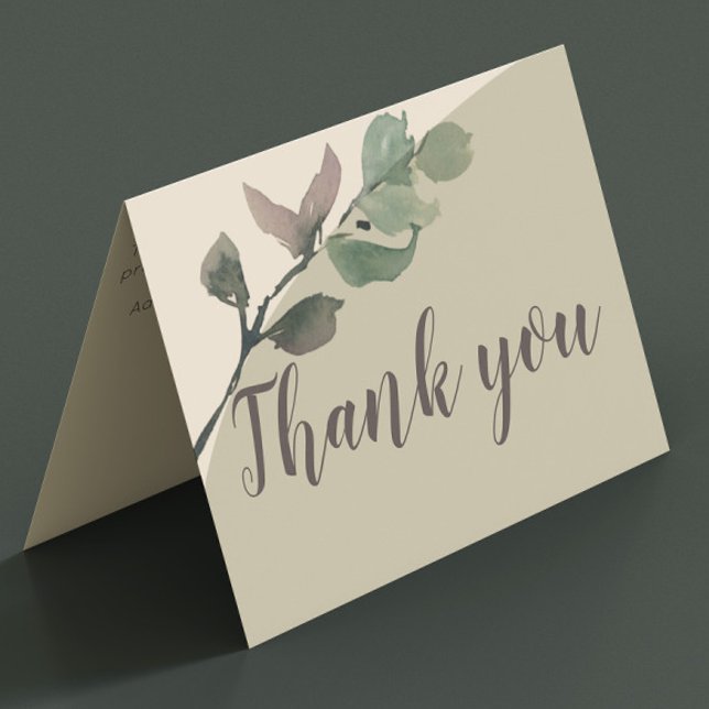 Romantic watercolor leaves wedding thank you card (Creator Uploaded)