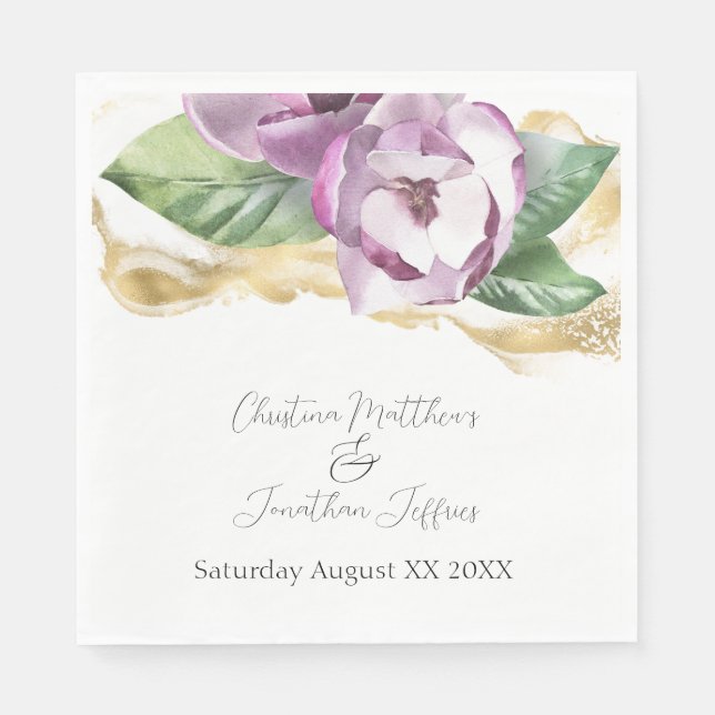 Romantic Watercolor Magnolia Napkins (Front)