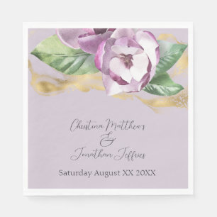 Romantic Watercolor Magnolia on Purple Napkins