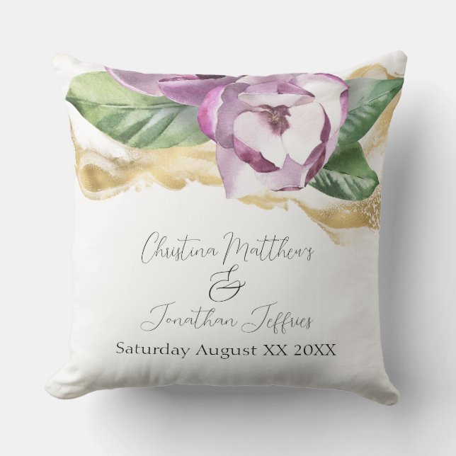 Romantic Watercolor Magnolia Throw Pillow (Front)