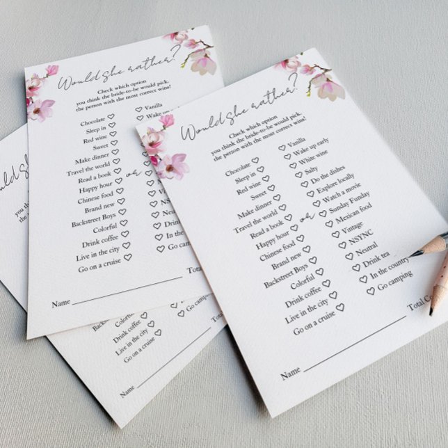 Romantic Watercolor Magnolia Would She Rather Game Flyer (Creator Uploaded)