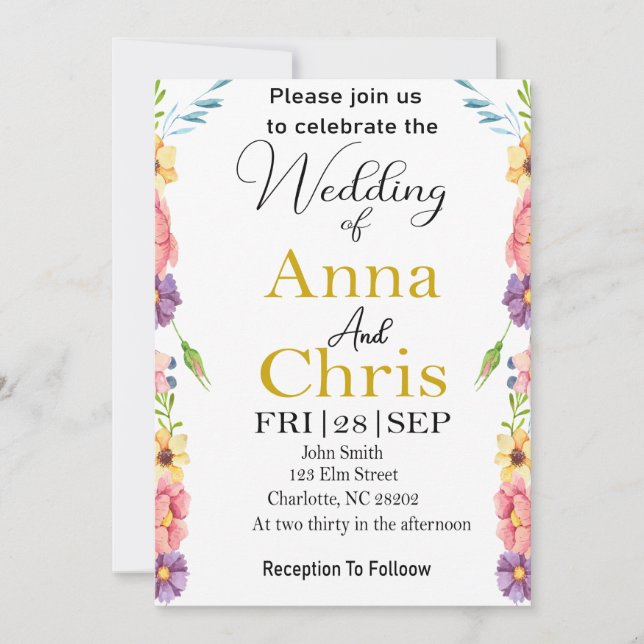 Romantic Watercolor Meadow Wedding Invitation (Front)