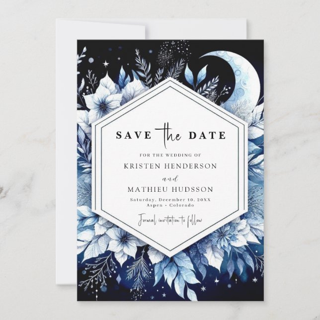 Romantic Watercolor Moonlit Wedding Save The Date (Front)