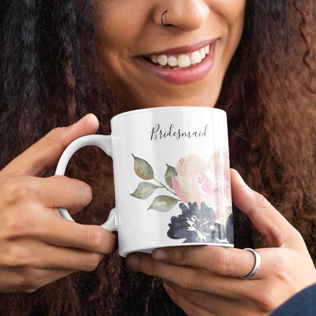 Romantic Watercolor Navy Florals Bridal Bridesmaid Coffee Mug (Creator Uploaded)