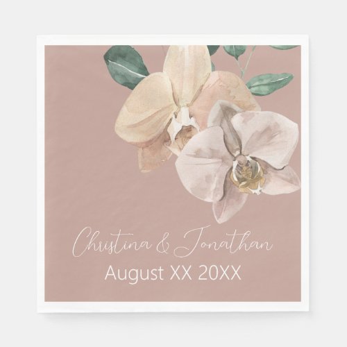 Romantic Watercolor Orchids on Dusty Blush Napkins