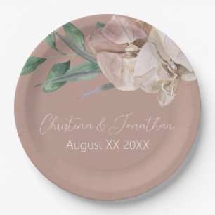 Romantic Watercolor Orchids on Dusty Blush Paper Plates