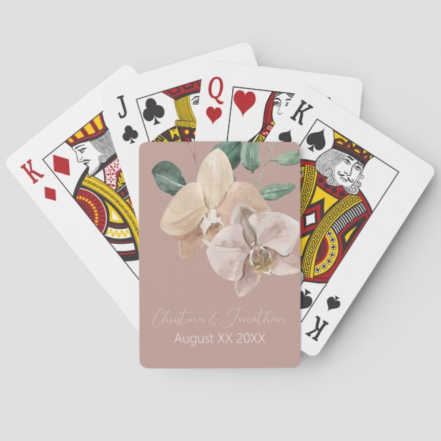 Romantic Watercolor Orchids on Dusty Blush Poker Cards (Back)