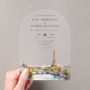 Romantic Watercolor Paris France Wedding Arch Acrylic Invitations