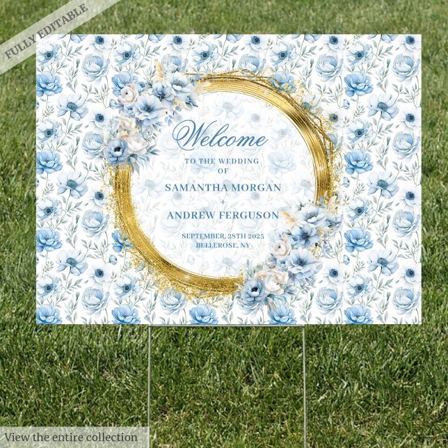 Romantic watercolor pastel blue gold wedding sign (Romantic watercolor pastel blue gold wedding sign)