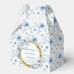 Romantic Watercolor Pastel Blue Gold Wedding Thank Favor Boxes