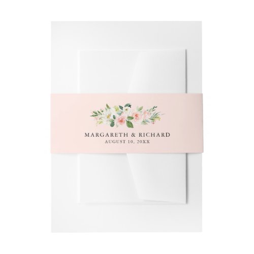 Romantic Watercolor Peach Floral Garland Wedding I Invitation Belly Band