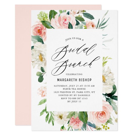 romantic watercolor peach florals bridal brunch invitation zazzle com