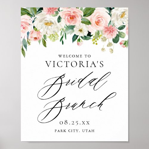 Romantic Watercolor Peach Florals Bridal Brunch Poster