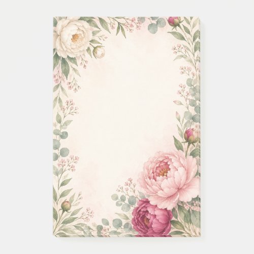 Romantic Watercolor Peonies Floral Border Post-it Notes