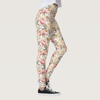 Romantic Watercolor Peony Floral Leggings