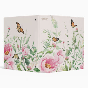Romantic Watercolor Peony Floral Wedding Planner 3 Ring Binder