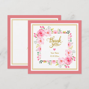 Romantic Watercolor Pink Floral Frame and Heart Note Card