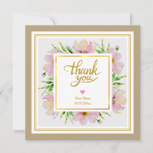 Romantic Watercolor Pink Floral Frame and Heart Note Card