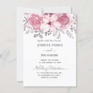 Romantic Watercolor Pink Florals Mr & Mrs Wedding  Invitation