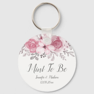 Romantic Watercolor Pink Florals Mr & Mrs Wedding Keychain