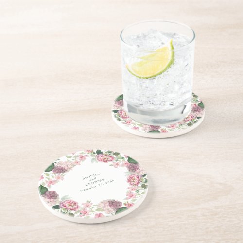 Romantic Watercolor Pink Flowers Garden Wedding Coaster