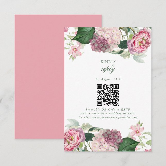 Romantic Watercolor Pink Flowers Garden Wedding Enclosure Card (Front/Back)