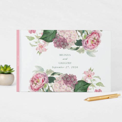 Romantic Watercolor Pink Flowers Garden Wedding Guest Book