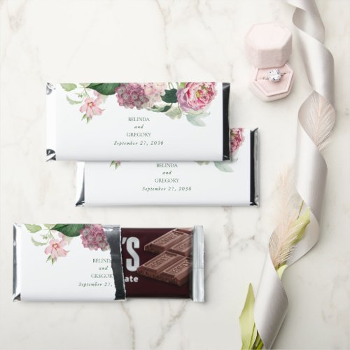 Romantic Watercolor Pink Flowers Garden Wedding Hershey Bar Favors