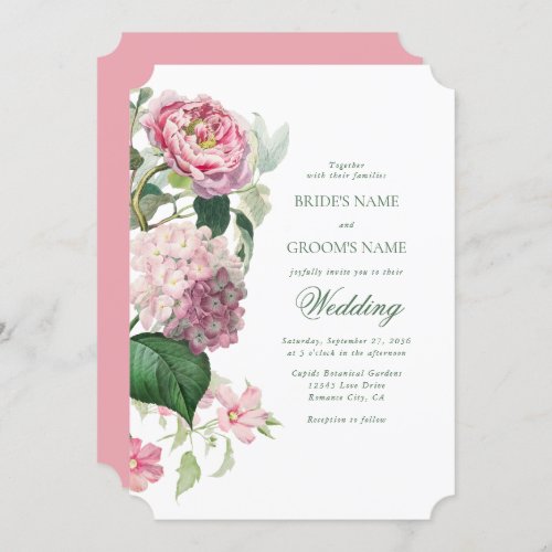 Romantic Watercolor Pink Flowers Garden Wedding Invitation