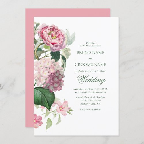 Romantic Watercolor Pink Flowers Garden Wedding Invitation