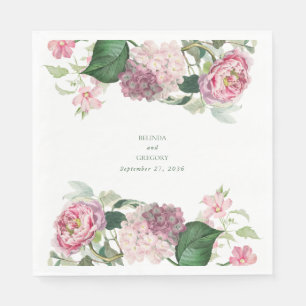 Romantic Watercolor Pink Flowers Garden Wedding Napkins