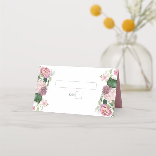 Romantic Watercolor Pink Flowers Garden Wedding Place Card