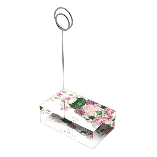 Romantic Watercolor Pink Flowers Garden Wedding Place Card Holder (Corner)