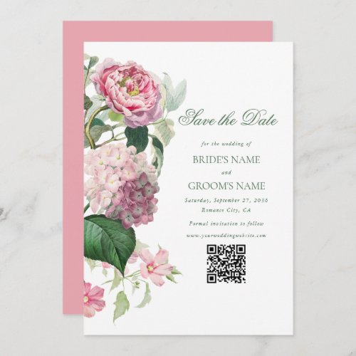 Romantic Watercolor Pink Flowers Garden Wedding Save The Date