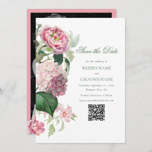 Romantic Watercolor Pink Flowers Photo Wedding Save The Date