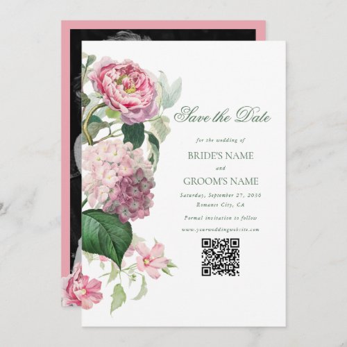 Romantic Watercolor Pink Flowers Photo Wedding  Save The Date