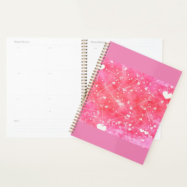 Romantic Watercolor Pink Hearts & Arrows Pattern  Planner (Creator Uploaded)