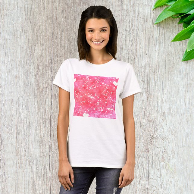 Romantic Watercolor Pink Hearts & Arrows Pattern  T-Shirt (Creator Uploaded)