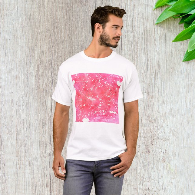 Romantic Watercolor Pink Hearts & Arrows Pattern  T-Shirt (Creator Uploaded)