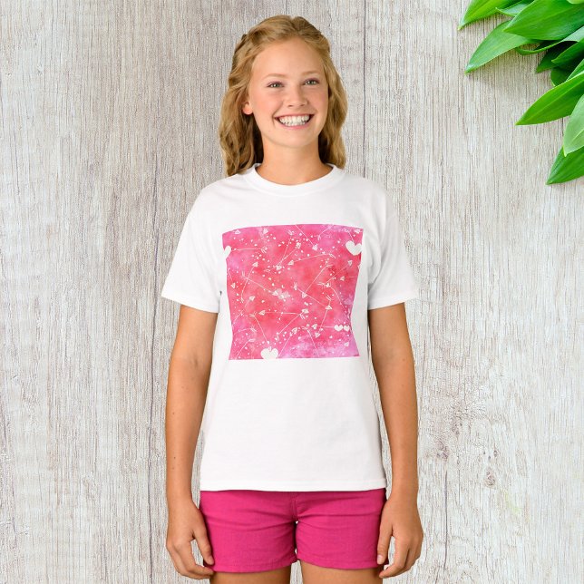 Romantic Watercolor Pink Hearts & Arrows Pattern  T-Shirt (Creator Uploaded)