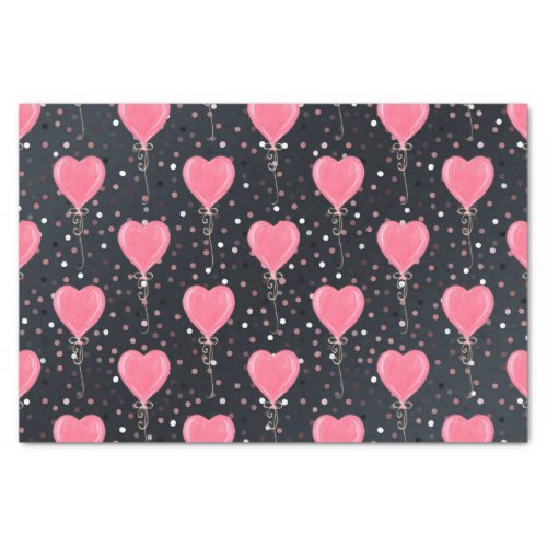 Romantic Watercolor Pink Hearts Balloons Confetti Tissue Paper