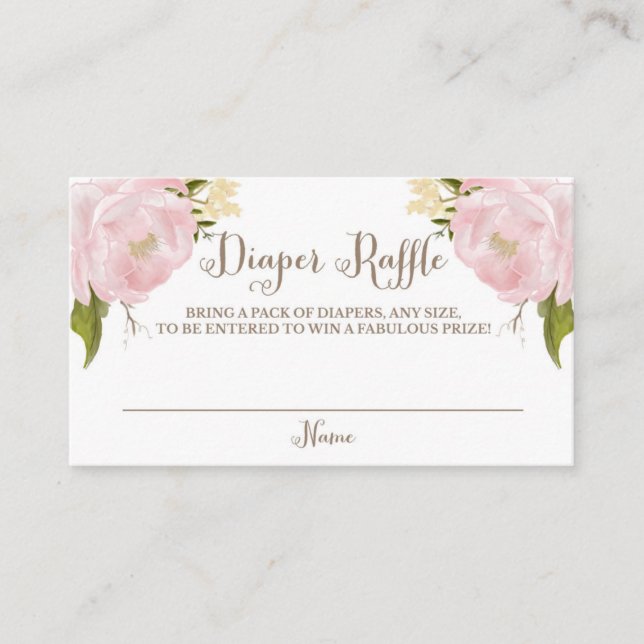 Romantic Watercolor Pink Peonies Diaper Raffle Enclosure Card (Front)
