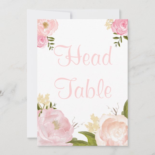 Romantic Watercolor Pink Peonies Head Table Invitation (Front)