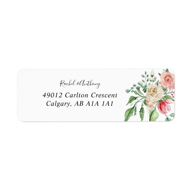 Romantic Watercolor Pink Rose Bouquet Elegant Label (Front)