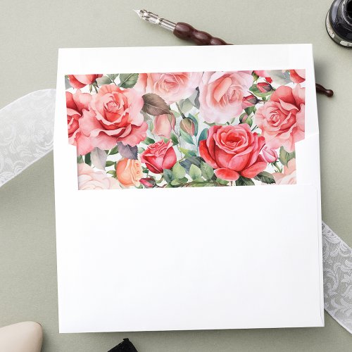 Romantic Watercolor Pink Rose Pattern Envelope Liner