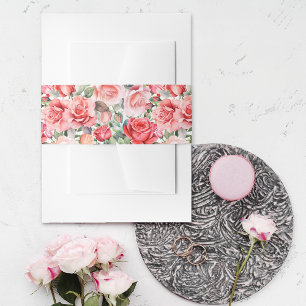 Romantic Watercolor Pink Rose Pattern Invitation Belly Band